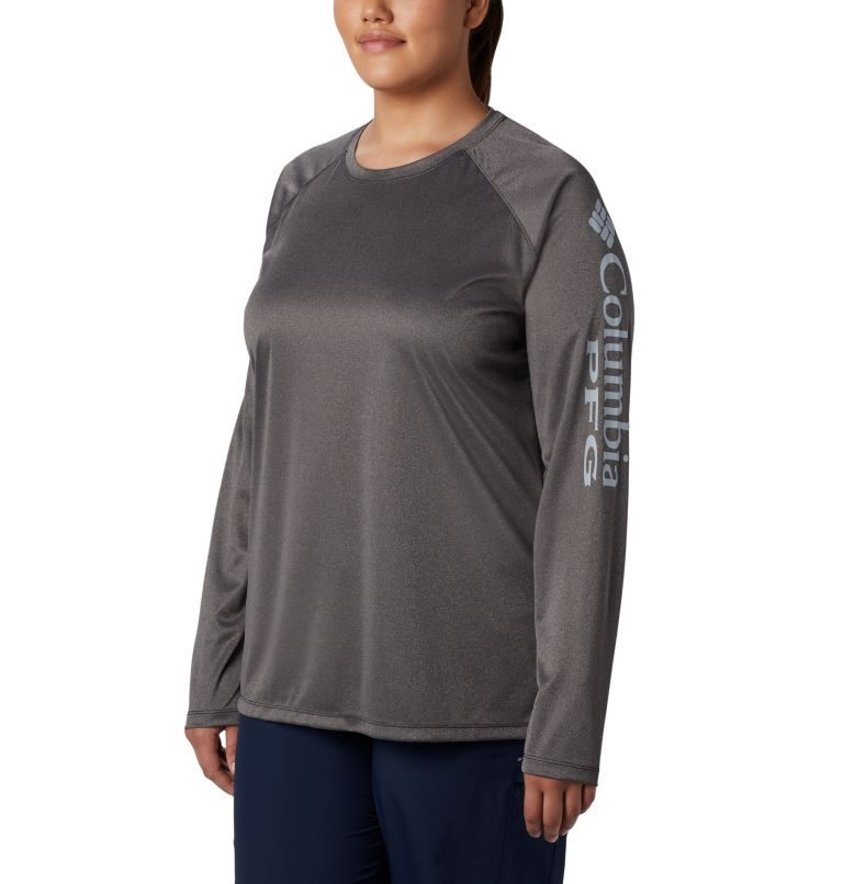 Women\'s Columbia PFG Tidal Tee Heather Long Sleeve Sweatshirts Dark Grey | Plus Size CA-X4A08